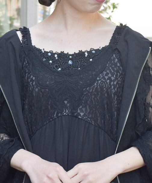 ビジュー×蝶レースタンク