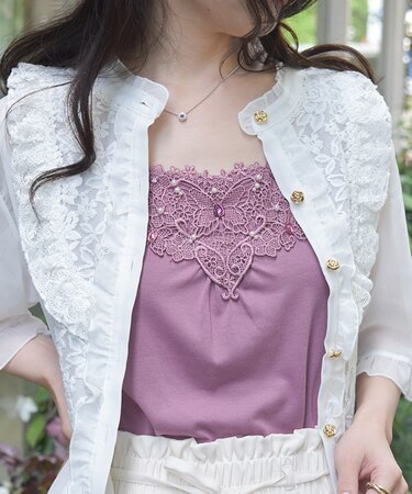 ビジュー×蝶レースタンク