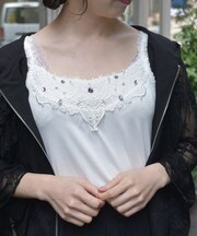 ビジュー×蝶レースタンク