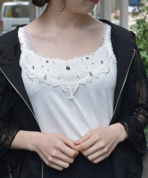 ビジュー×蝶レースタンク