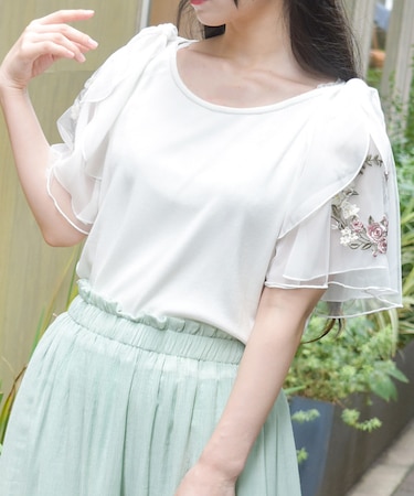 チュール×刺繍フレア袖PO