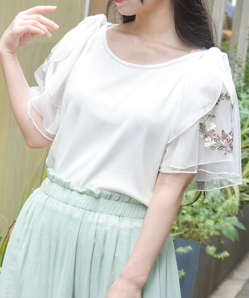 チュール×刺繍フレア袖PO
