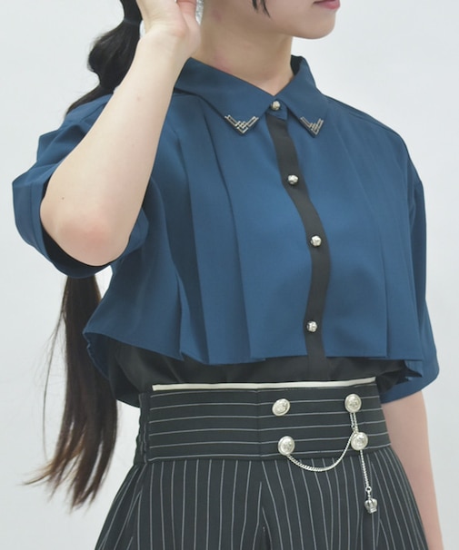 金具使バイカラーブラウス