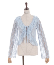 フリルリボンレースカーデ