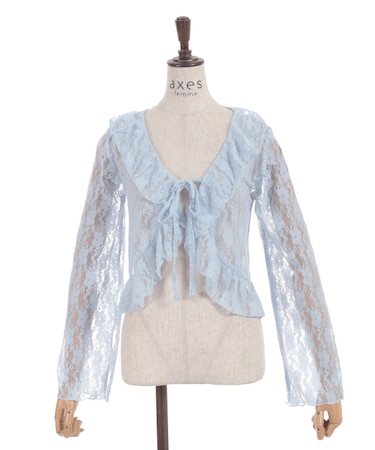 フリルリボンレースカーデ