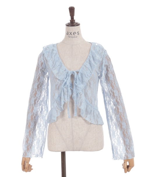 フリルリボンレースカーデ