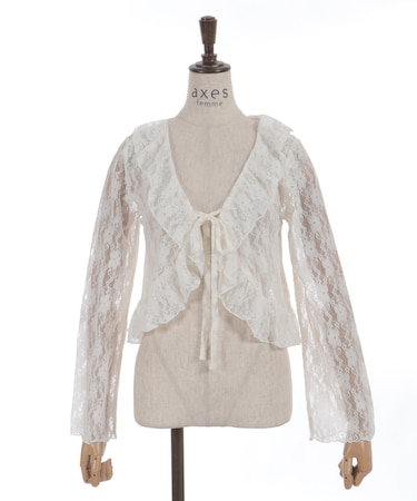 フリルリボンレースカーデ