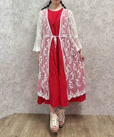 チュール刺繍ロングカーデ