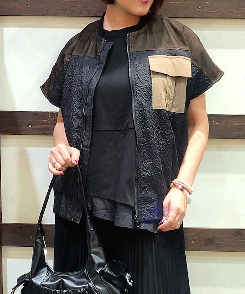 異素材配色フレンチブルゾン