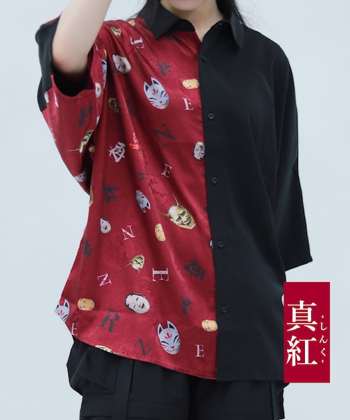 和面プリント配色シャツ