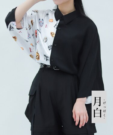 和面プリント配色シャツ
