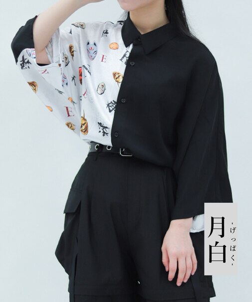 和面プリント配色シャツ