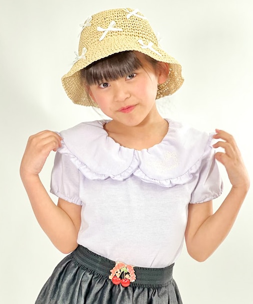 ロゴ刺繍フリル衿Ｔシャツ