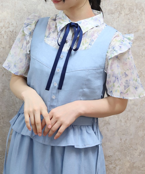 花柄フリルシアーブラウス