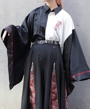 歌舞伎刺繍和袖シャツ