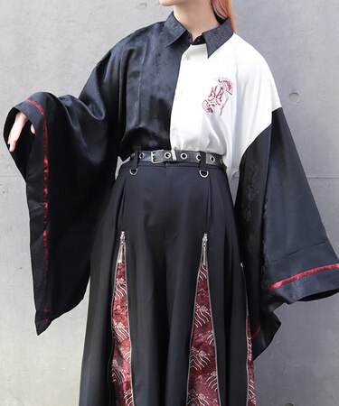 歌舞伎刺繍和袖シャツ