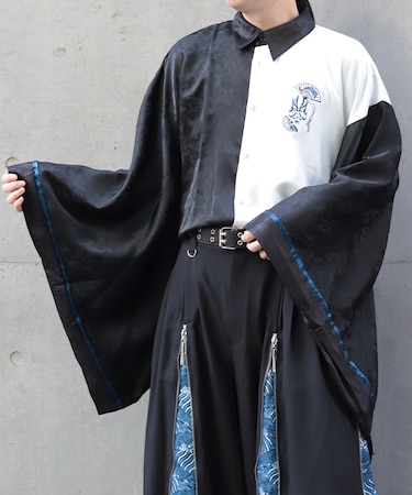 歌舞伎刺繍和袖シャツ