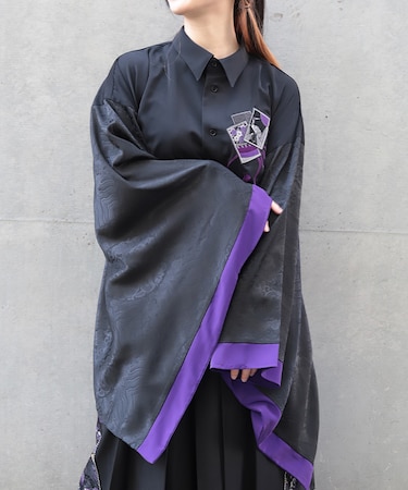 花札刺繍和袖シャツ