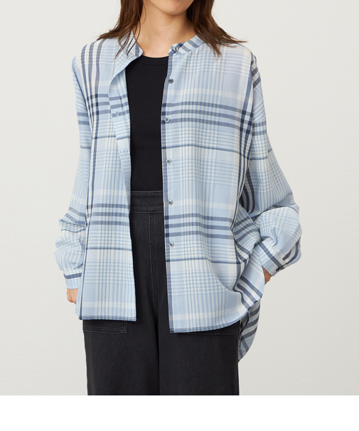 シアーチェック長袖シャツ