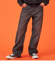 【暖】ワイドデニムパンツ 防風