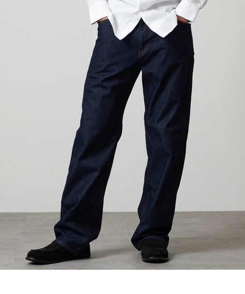【暖】ワイドデニムパンツ 防風