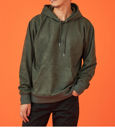 フェイクスエードフード付きパーカー