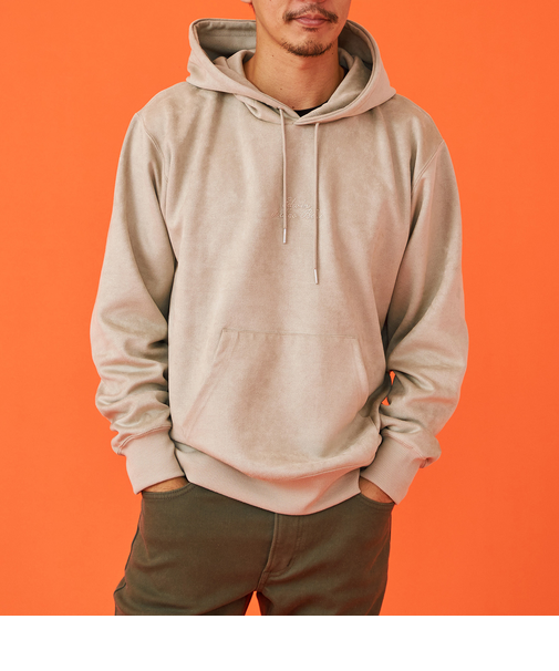 フェイクスエードフード付きパーカー