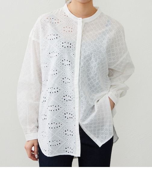 レーススタンドカラーシャツ(長袖)