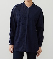 レーススタンドカラーシャツ（長袖）