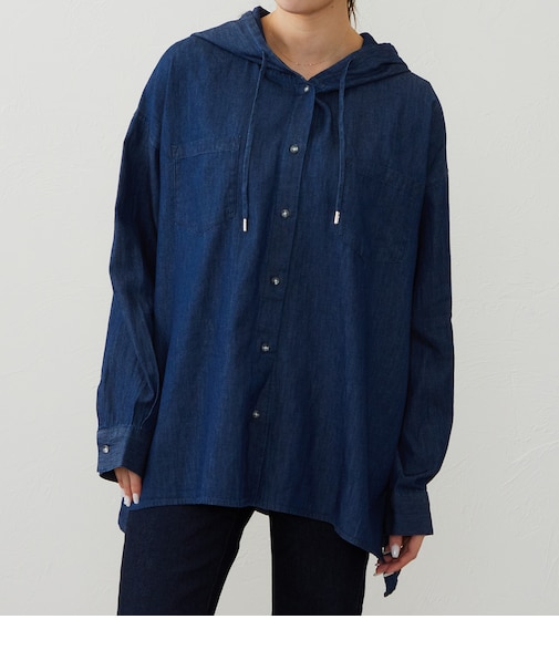 フード付きデニムシャツ(長袖)