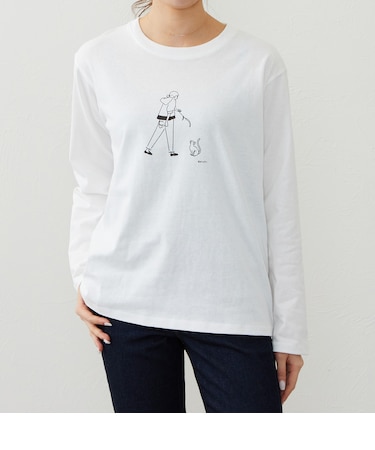 手書き風プリント Tシャツ（長袖）