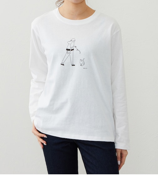 手書き風プリント Tシャツ（長袖）