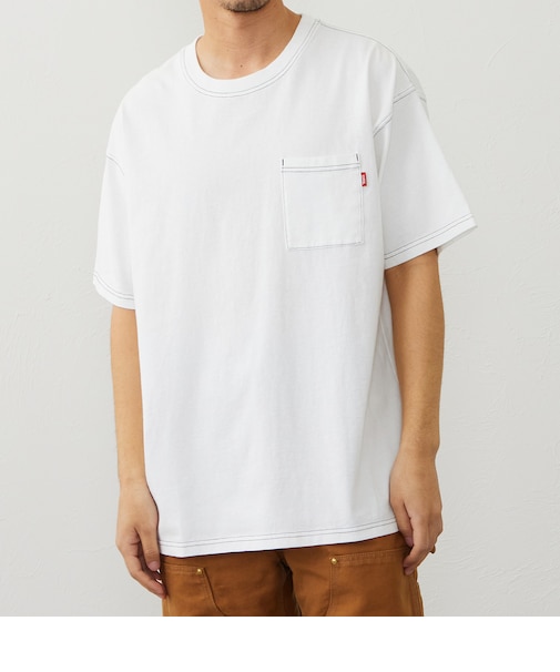 ステッチデザイン ポケット付き半袖Tシャツ