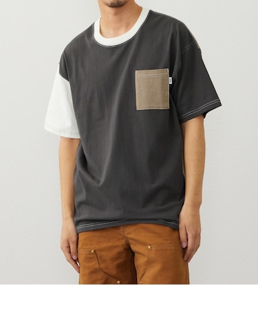 ステッチデザイン ポケット付き半袖Tシャツ
