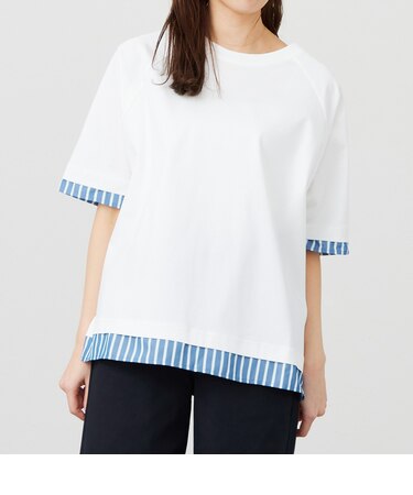 ストライプコンビ 5分袖Tシャツ