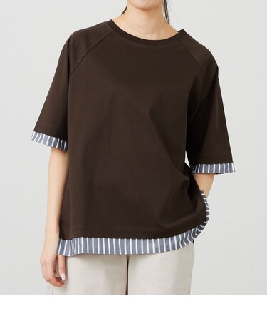 ストライプコンビ 5分袖Tシャツ