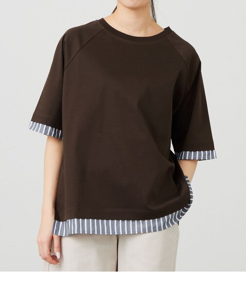 ストライプコンビ 5分袖Tシャツ