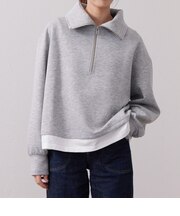 ポンチ レイヤード ハーフジップスウェット