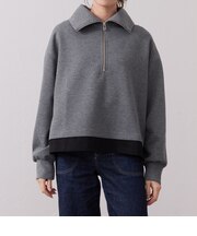 ポンチ レイヤード ハーフジップスウェット