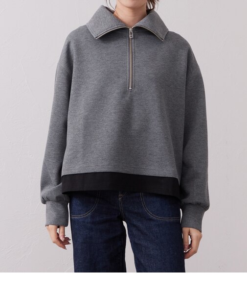 ポンチ レイヤード ハーフジップスウェット