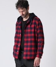 フーディ フランネルチェック 　シャツ