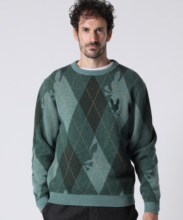 ラムズウール アーガイル  ニット