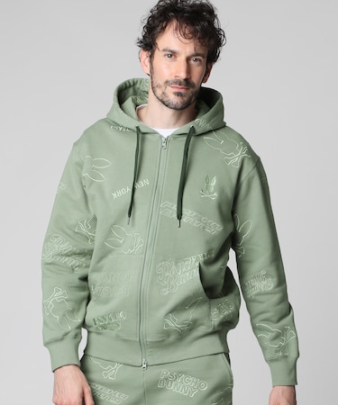 エンブロイダリーロゴパターン 　ジップパーカ