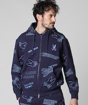 エンブロイダリーロゴパターン 　ジップパーカ