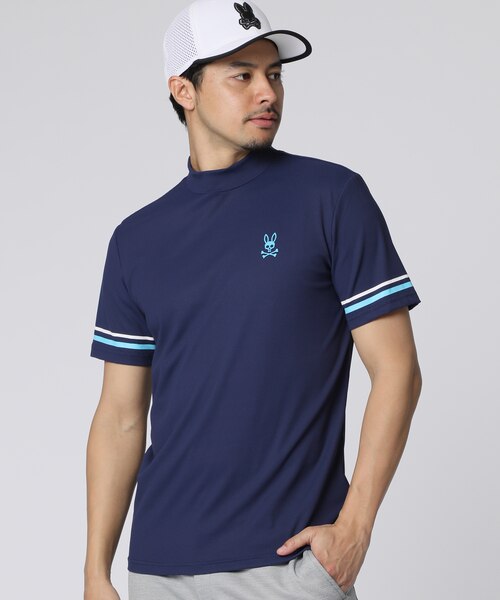 【未使用】サイコバニー モックネック Ｔシャツ 裏起毛 ラインモチーフ 黒 XL 未使用】サイコバニー モックネック Tシャツ 裏起毛 ライン