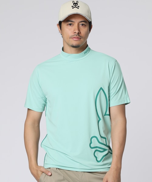 Psycho Bunny ブラックシャツ モックネック Lサイズ サイコバニー モックネックシャツ〔総柄アート〕【L寸】ブラック gf649