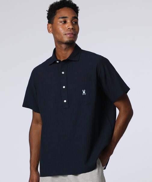 コットンリネンシャンブレー 　プルオーバーシャツ