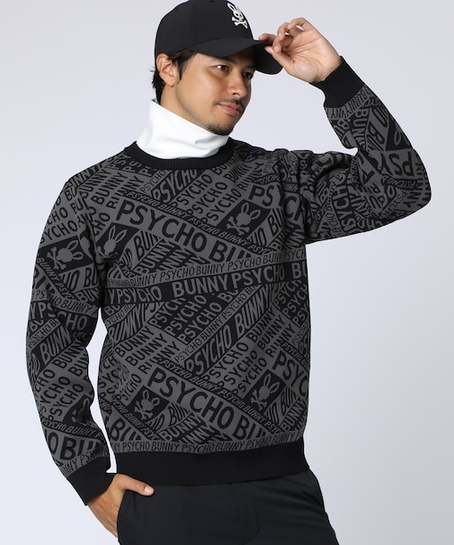 [GOLF]総柄フォントロゴ　オリジナルジャガードニット