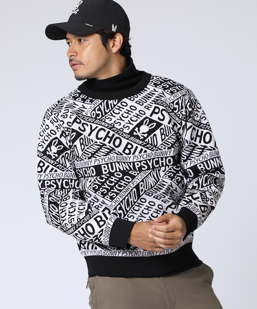 [GOLF]総柄フォントロゴ　オリジナルジャガードニット