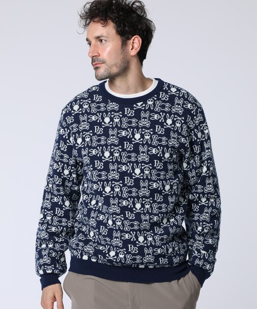 オリジナルジャガード 　クルーネック総柄ニット